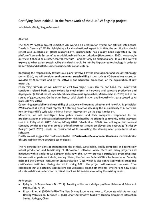 Certifying Sustainable AI